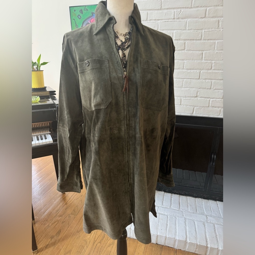 LAUREN RALPH LAUREN Dark Green Suede Dress S | Full Zip-Front Dress S